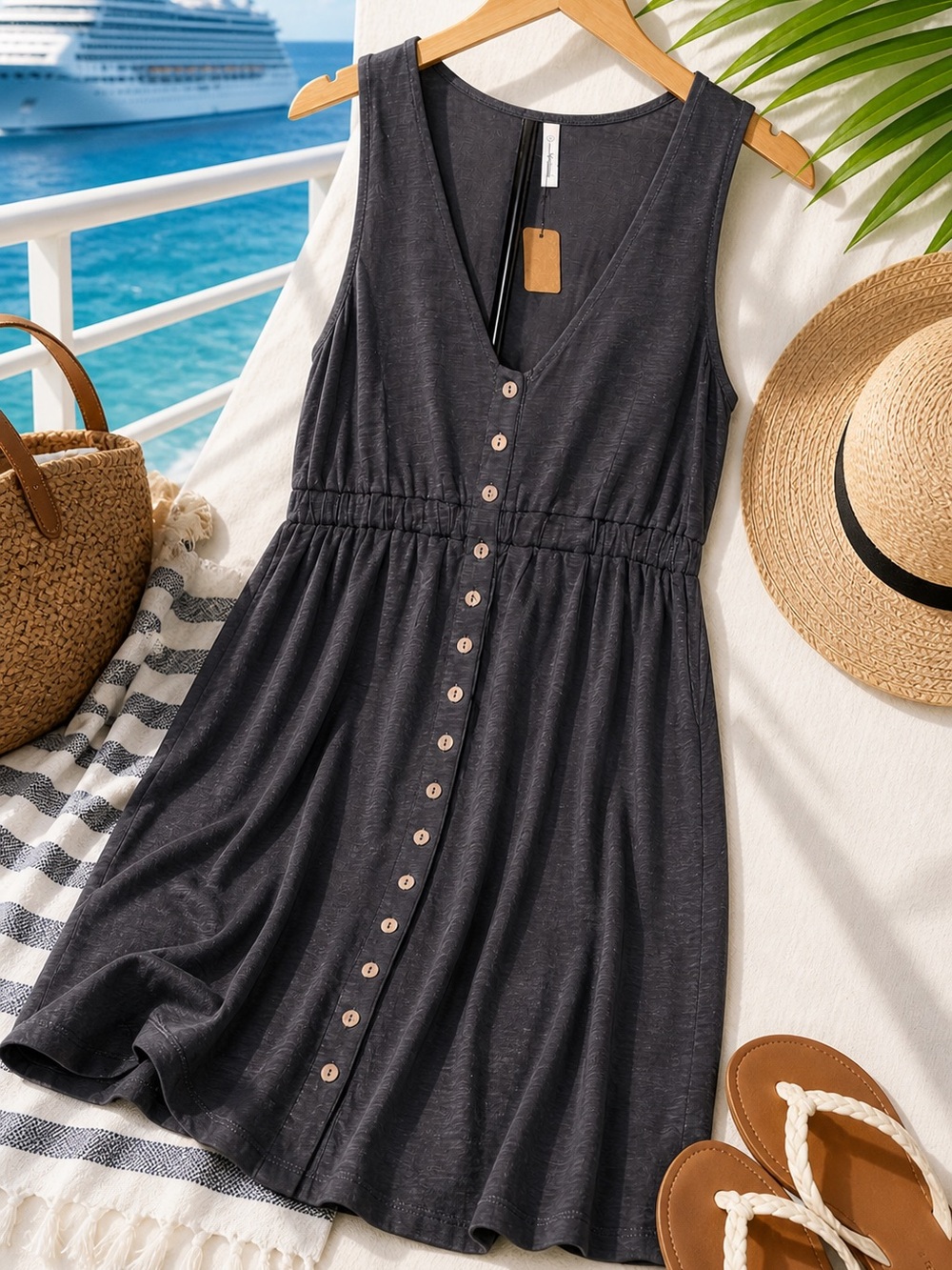 NWT Sleeveless Button-Front V-Neck Dress With Pockets Small Fits 4-6